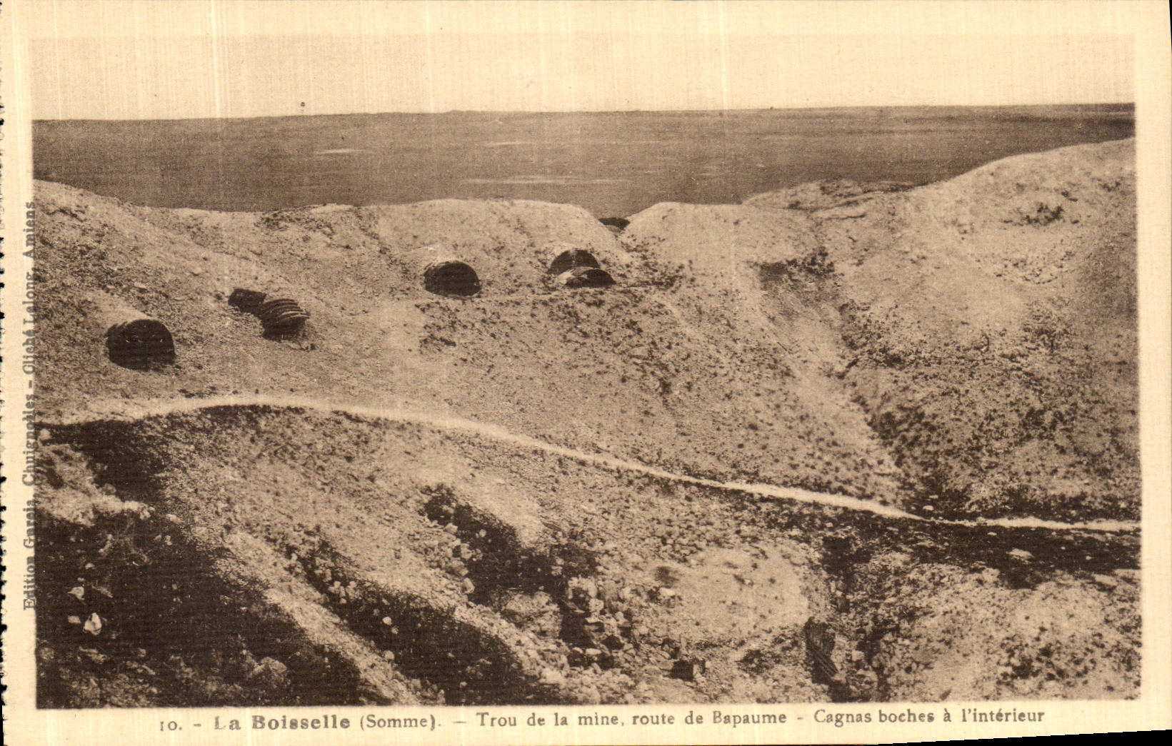 VINTAGE POSTCARD Boisselle Hole the Blast Road of Bapaume Cagnes boches has L interior  Militaria