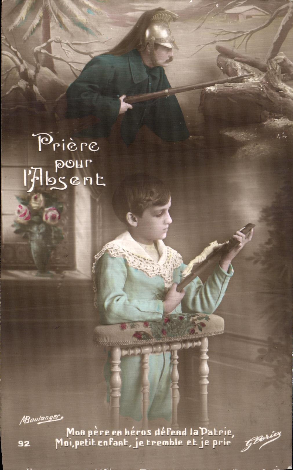 VINTAGE POSTCARD Prayer For L Absent Militaria