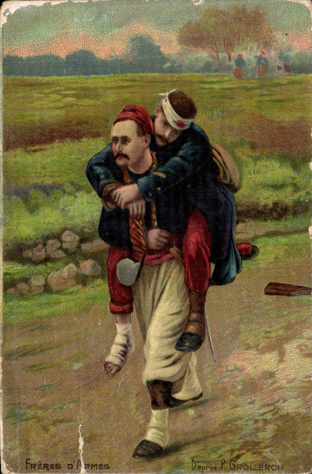 VINTAGE POSTCARD Brothers D weapons Grolleron Zouave