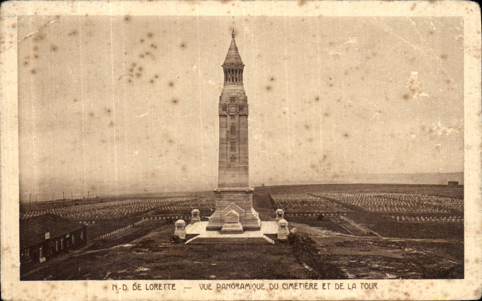 VINTAGE POSTCARD NR D of Lorette La Chapelle of the cemetery and the Tower