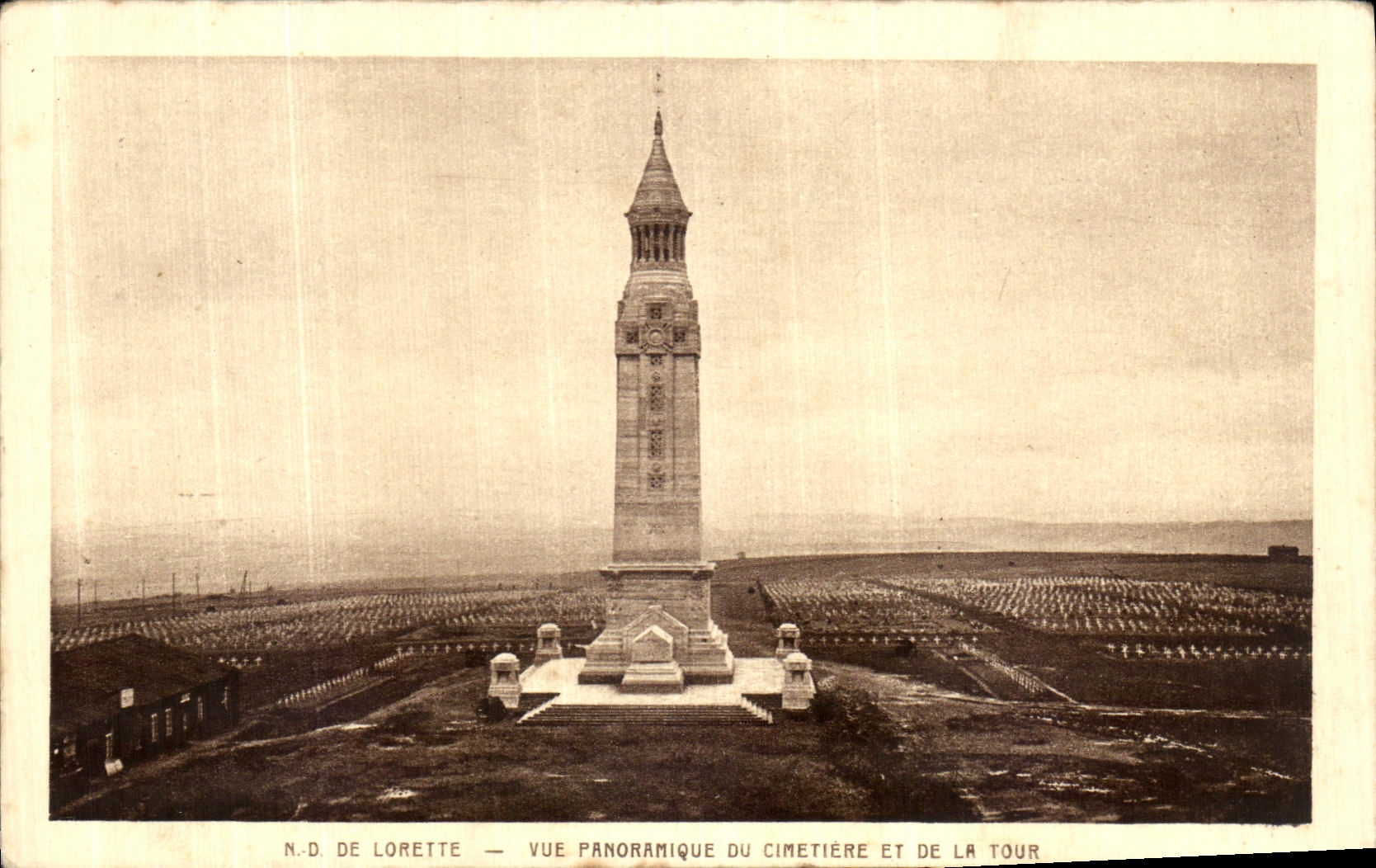 POSTAL NR D de la VENDIMIA de la opinion panoramica de Lorette del cementerio y de la torre