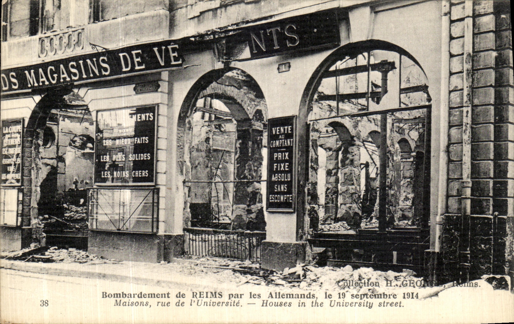 CPA Bombardement de Reims Par Les Allemands Maisons rue de l Universite Militaria