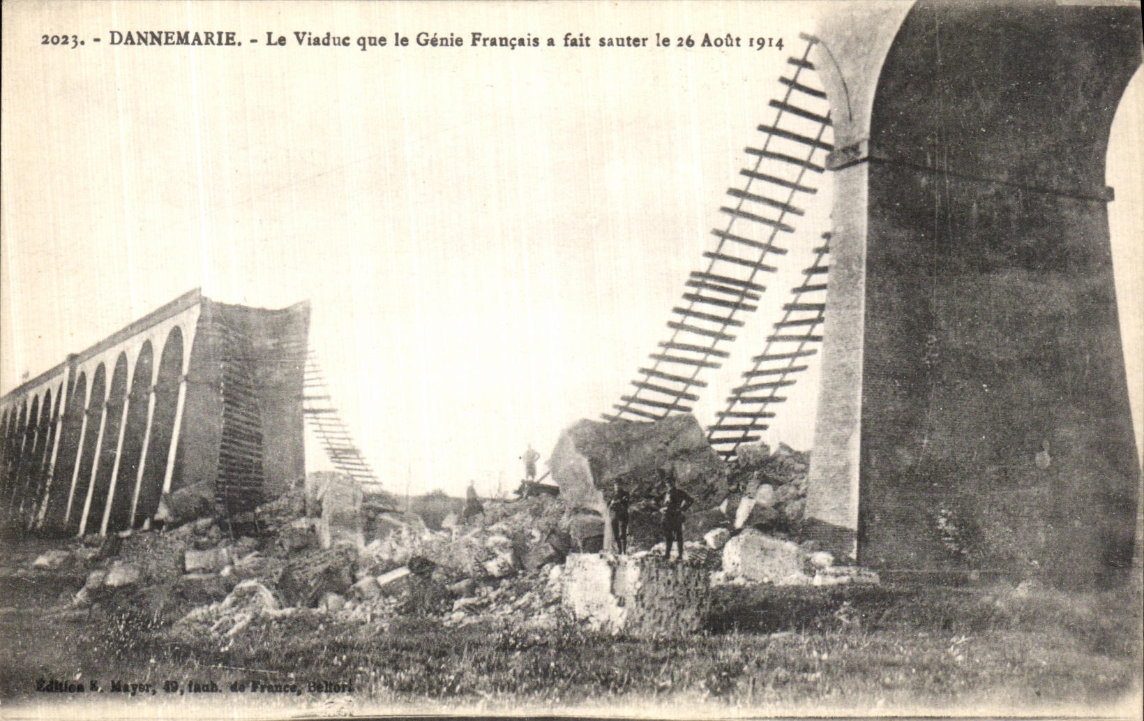 VINTAGE POSTCARD Dannemarie the Viaduct which the French Genius made jump the Militaria on August 26th  1914