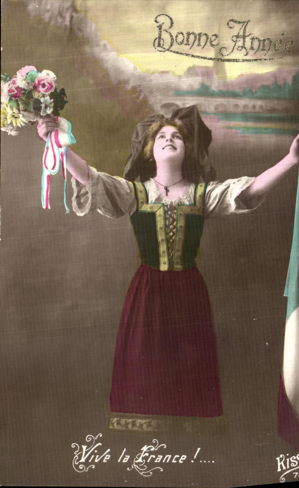 CPA Bonne Annee Vive la France Femme Alsace