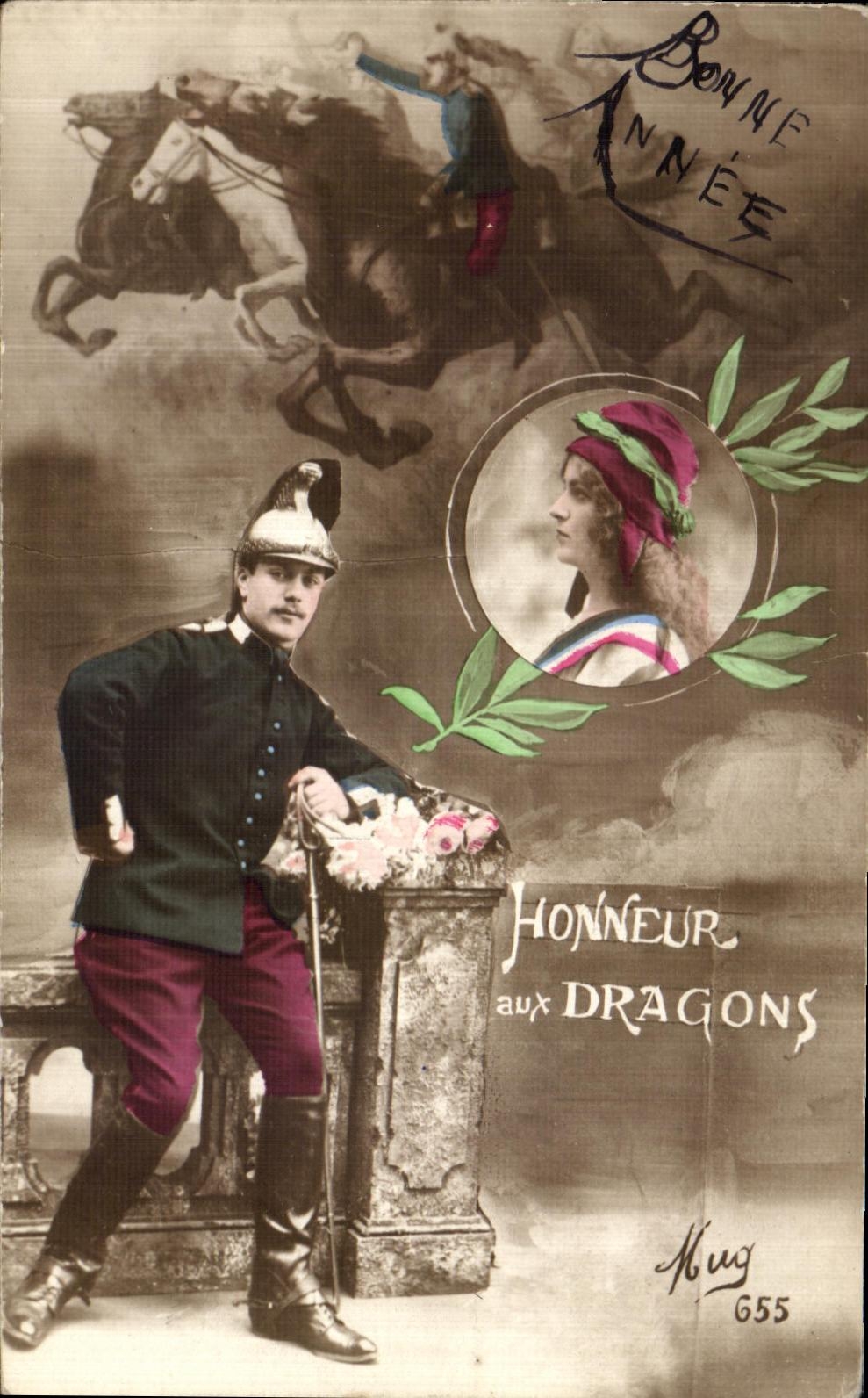 VINTAGE POSTCARD Honor with the Militaria Dragons