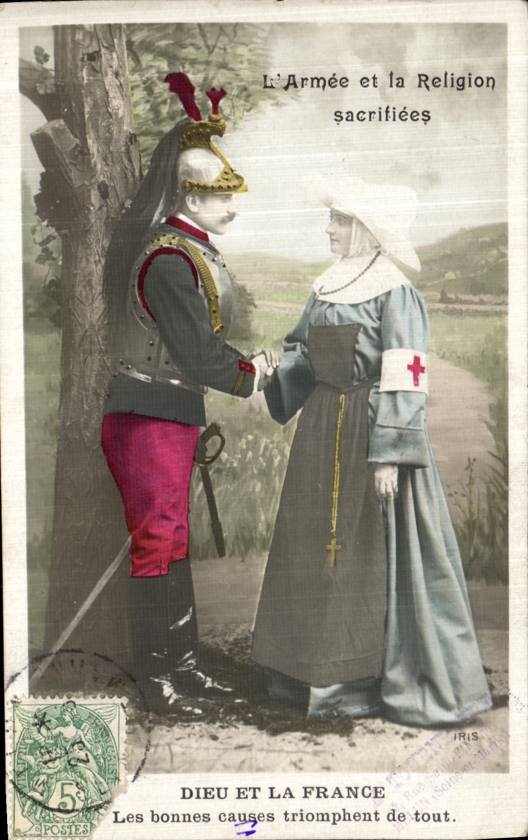 VINTAGE POSTCARD L Armed and the Religion Sacrifiees Militaria Woman