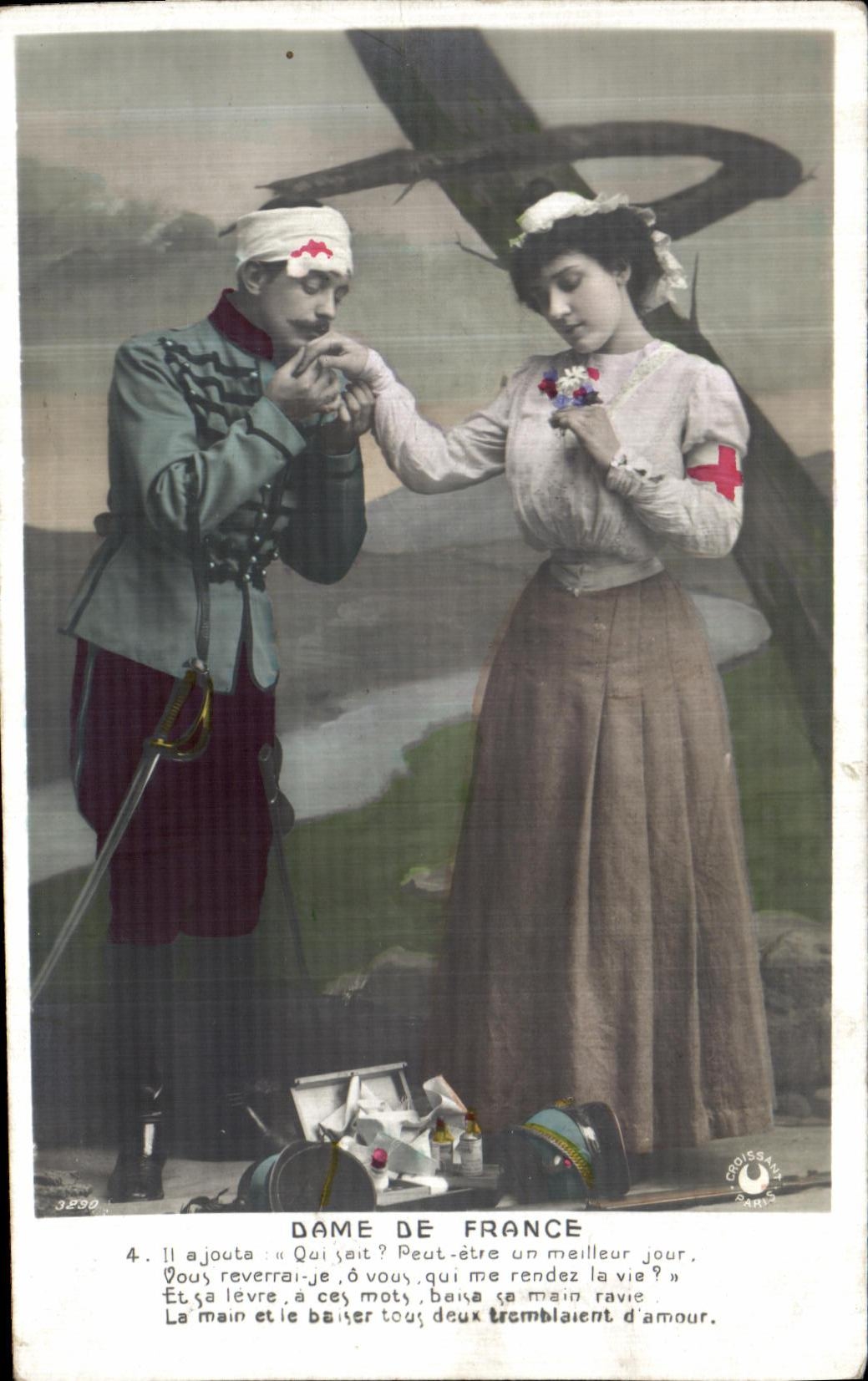 CPA Dame De France Croix Rouge Militaria