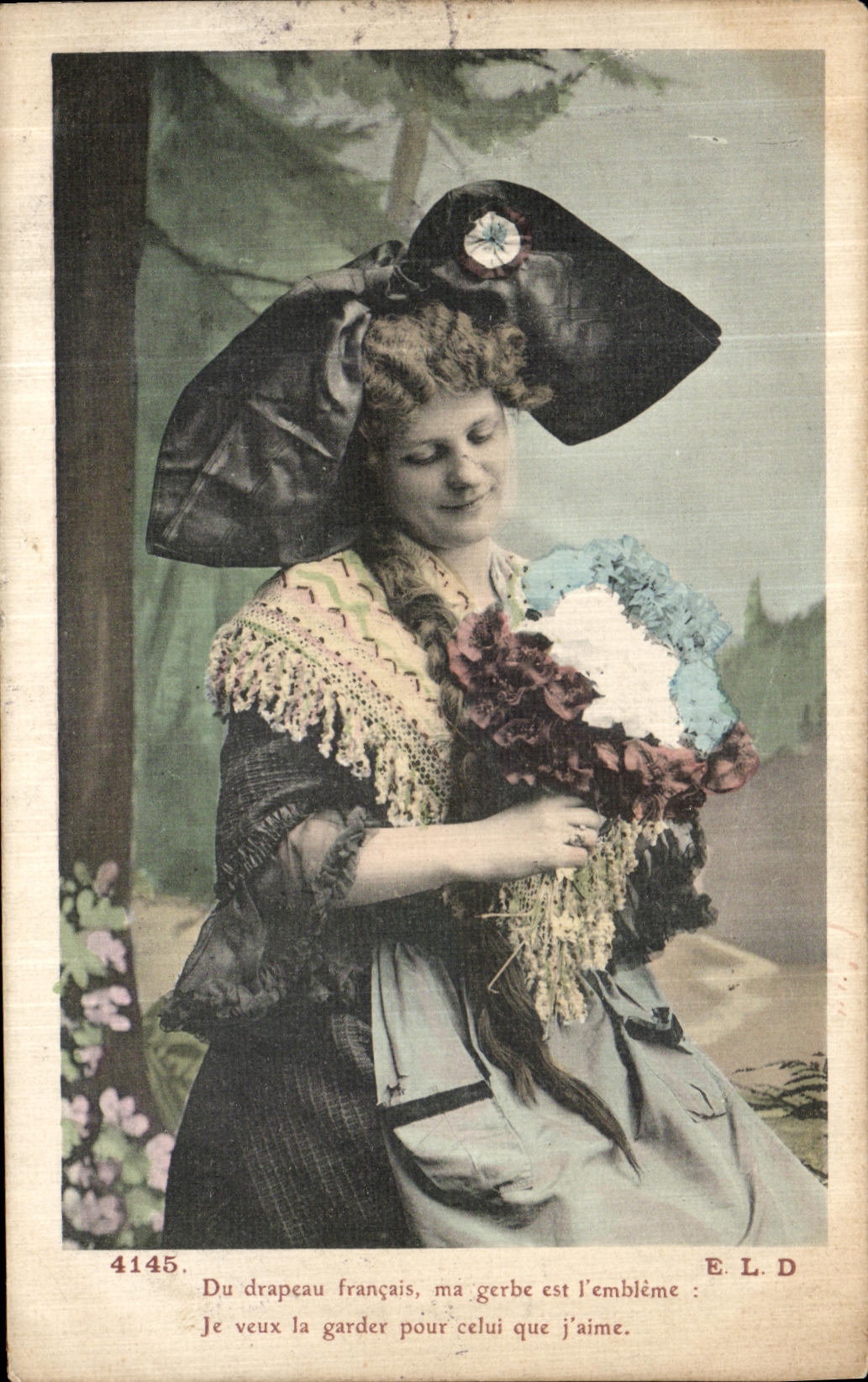 CPA Du Drapeau Francois Ma Gerbe est l Embleme Alsace Militaria Folklore