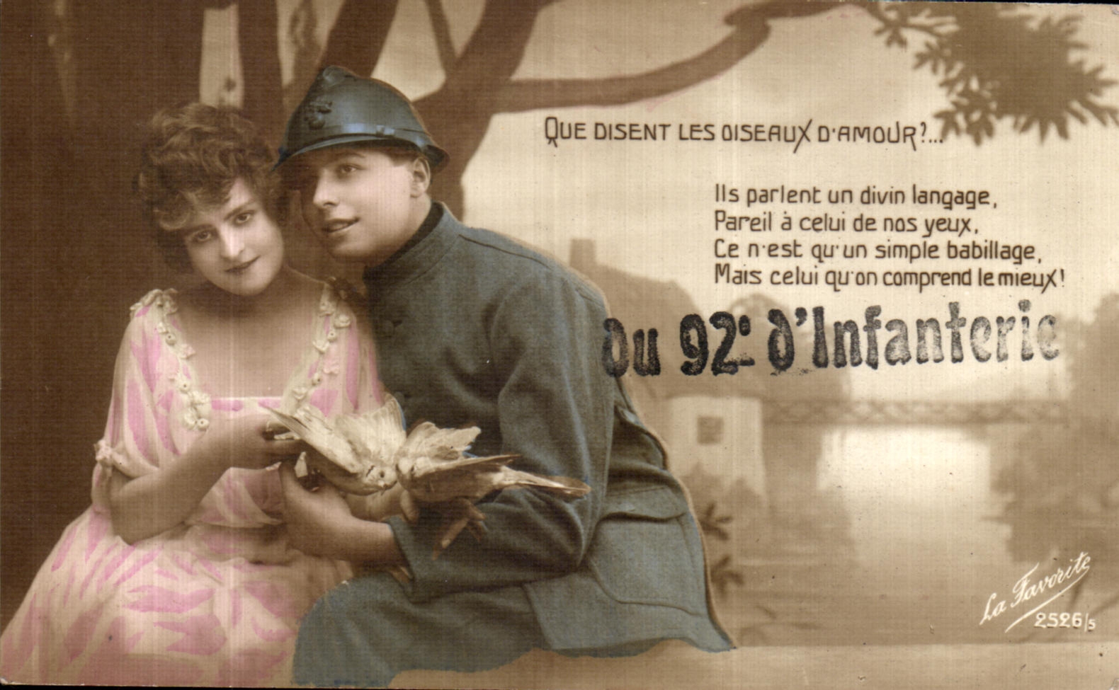 VINTAGE POSTCARD Militaria 92eme rgt D infantry Woman