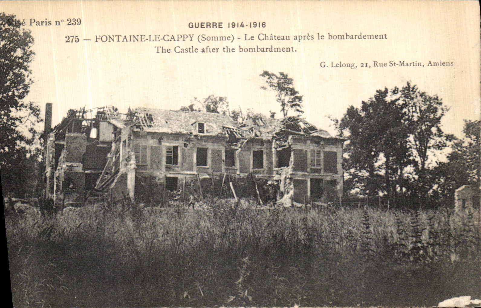 VINTAGE POSTCARD Fountain Cappy the Castle after the Militaria Bombardment