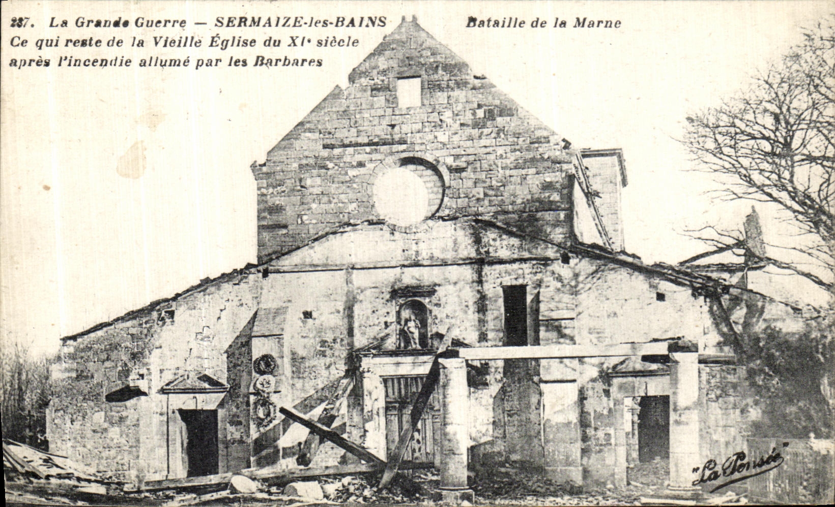 VINTAGE POSTCARD the Sermaize Great War les Bains Militaria Church
