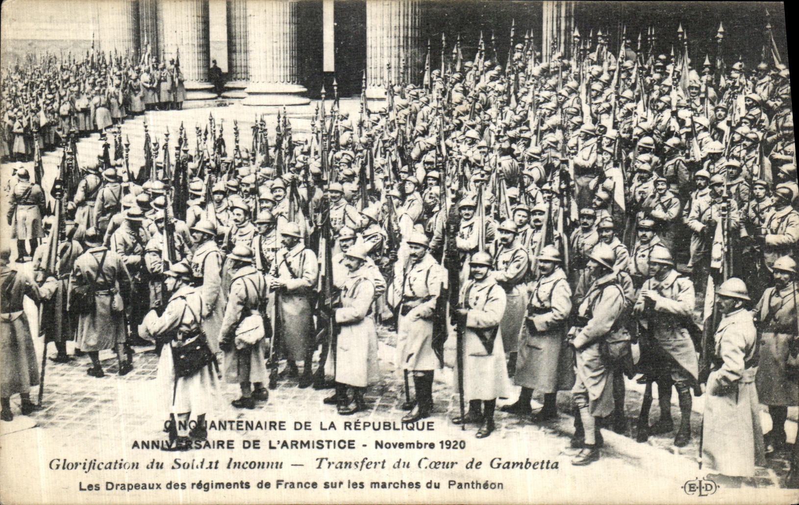 VINTAGE POSTCARD Fiftieth anniversary Of the Republic Birthday Of L Armistice Transfer of the heart of Gambetta Militaria