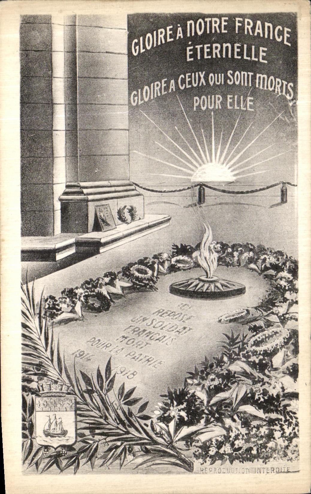 La POSTAL Gloire de la VENDIMIA tiene nuestro soldado desconocido eterno de Francia Militaria Paris