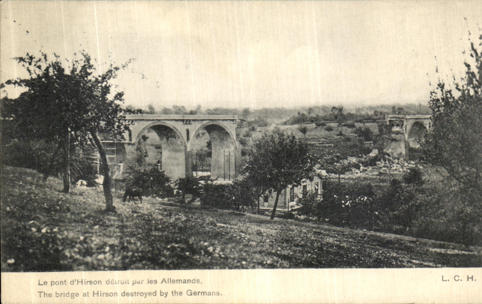 VINTAGE POSTCARD the Bridge D Hirson destroyed by German Militaria