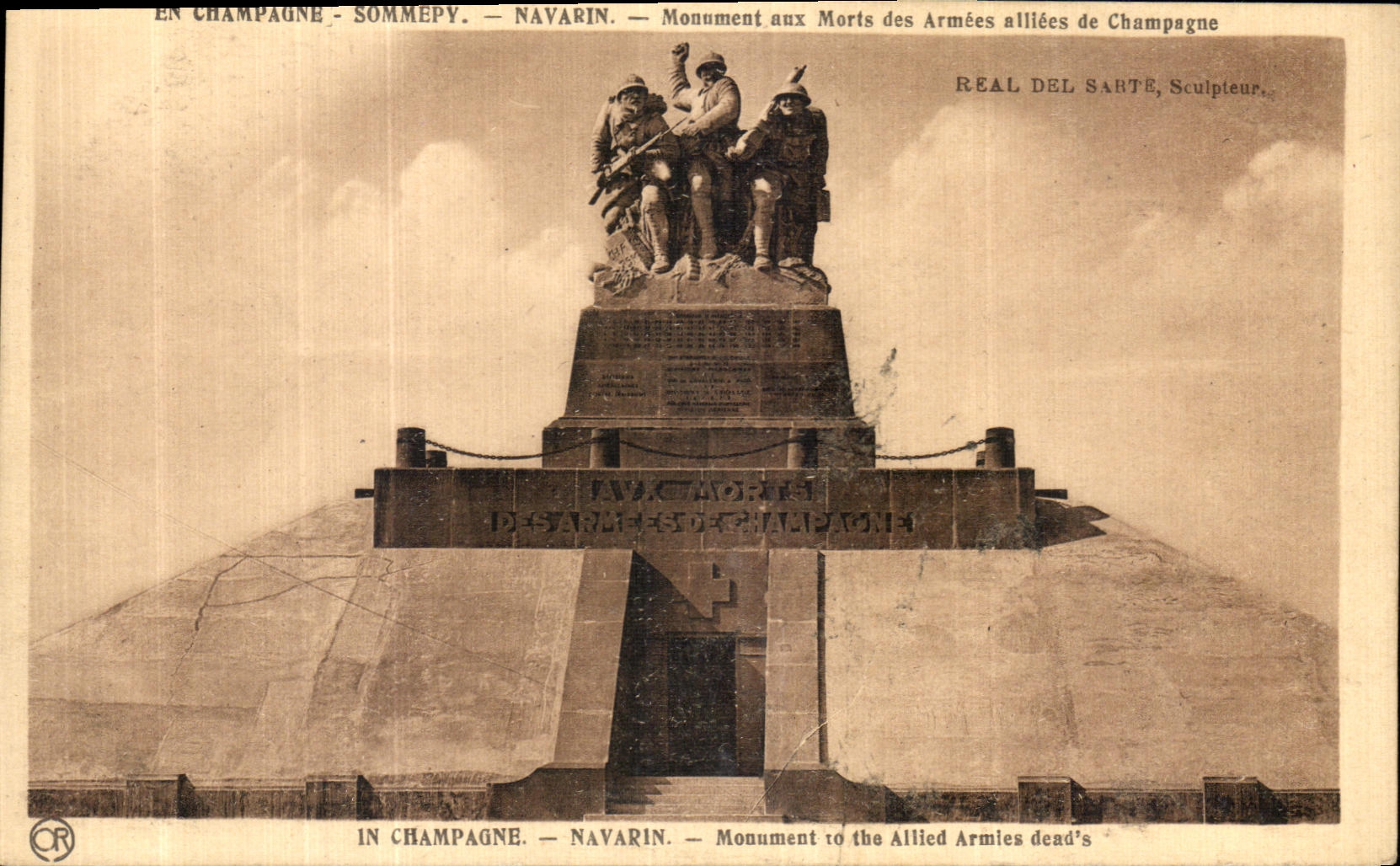 VINTAGE POSTCARD Out of Champagne Sommepy Navarin War memorial of combine Champagne