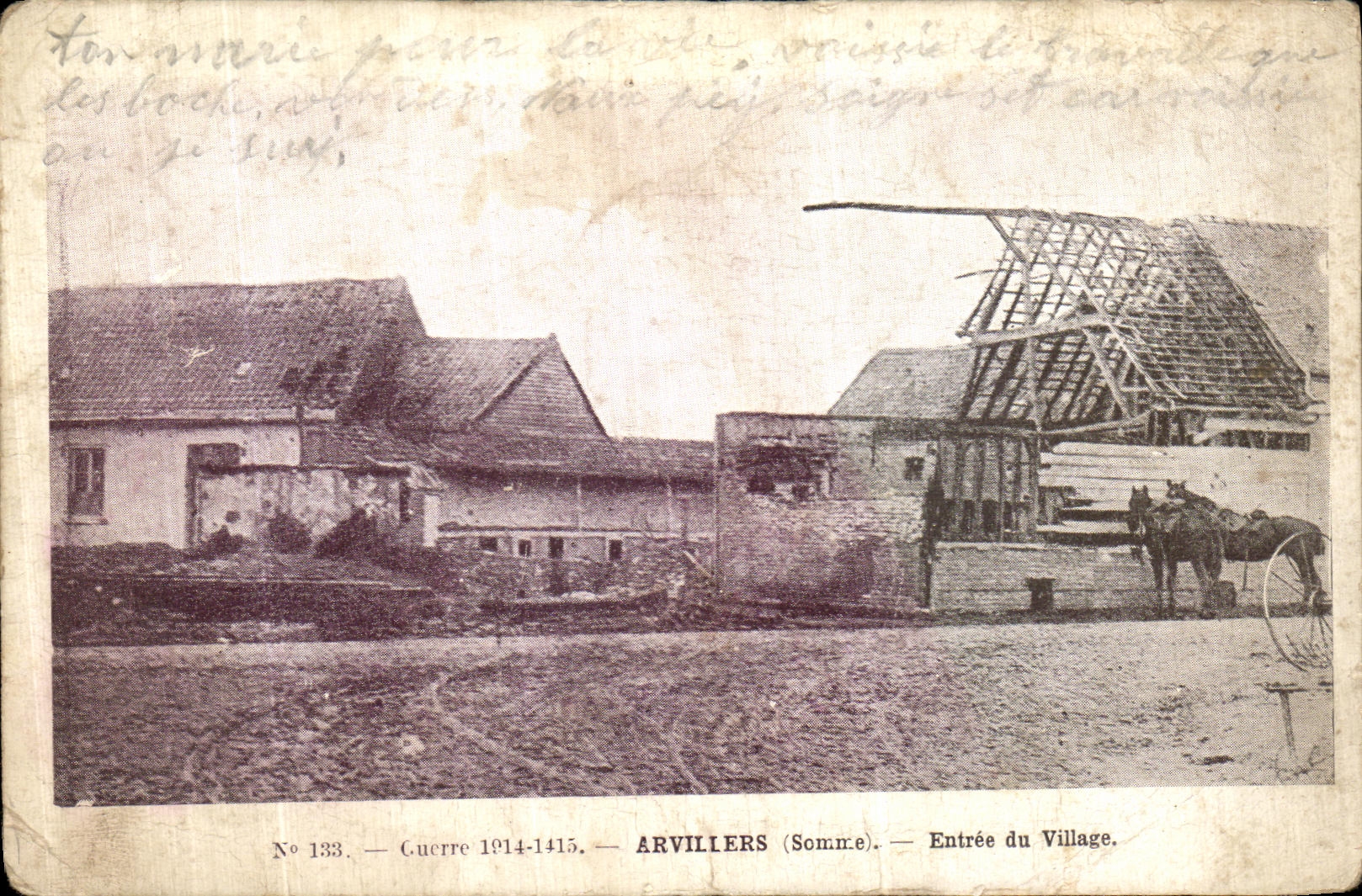 VINTAGE POSTCARD Arvillers Entered of the Militaria Village