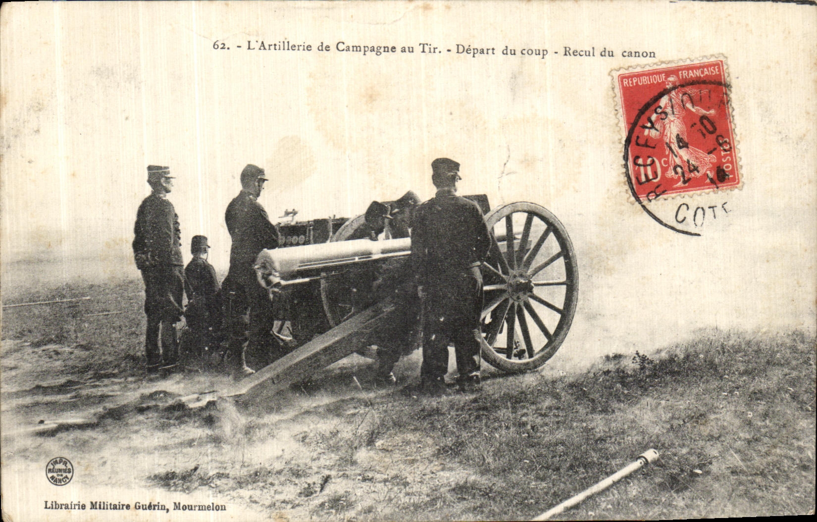 POSTAL L Artillierie de Campagne de la VENDIMIA con la salida del Shooting del retratamiento del soplo de Canon Militaria