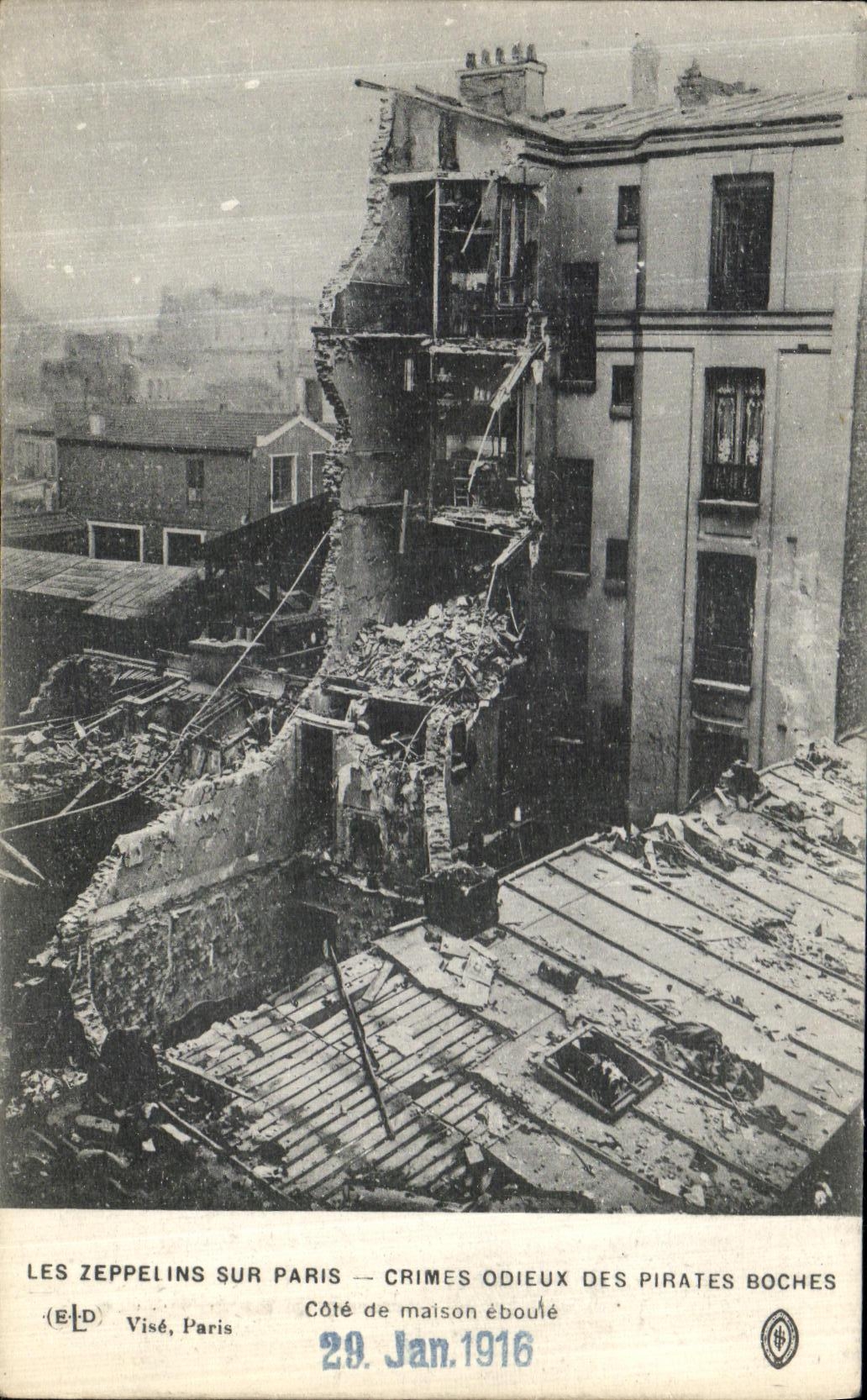 VINTAGE POSTCARD Zeppelins On Paris Odious Crimes Of the Pirates Boches Militaria