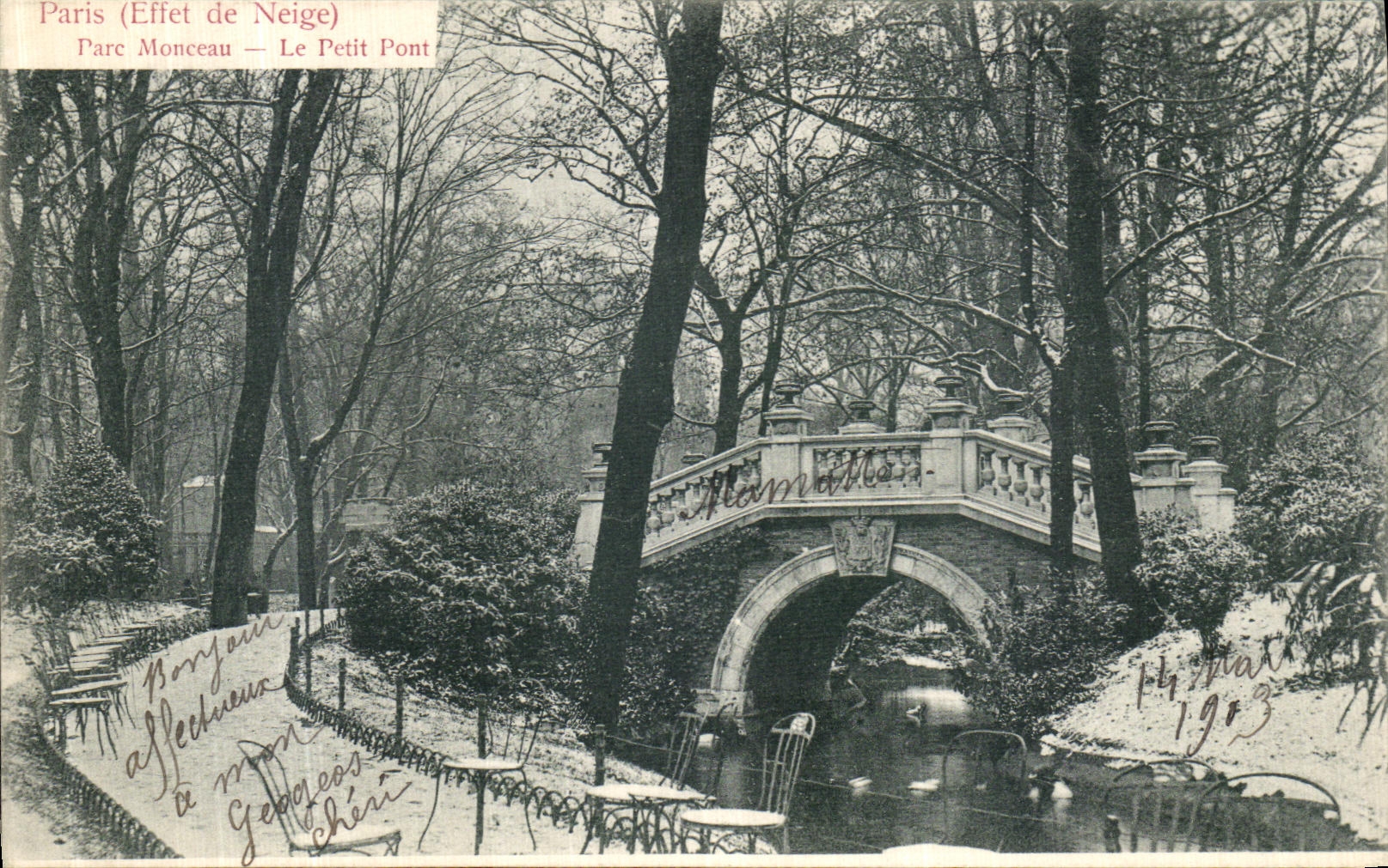 CPA Paris Parc Monceau le petit pont