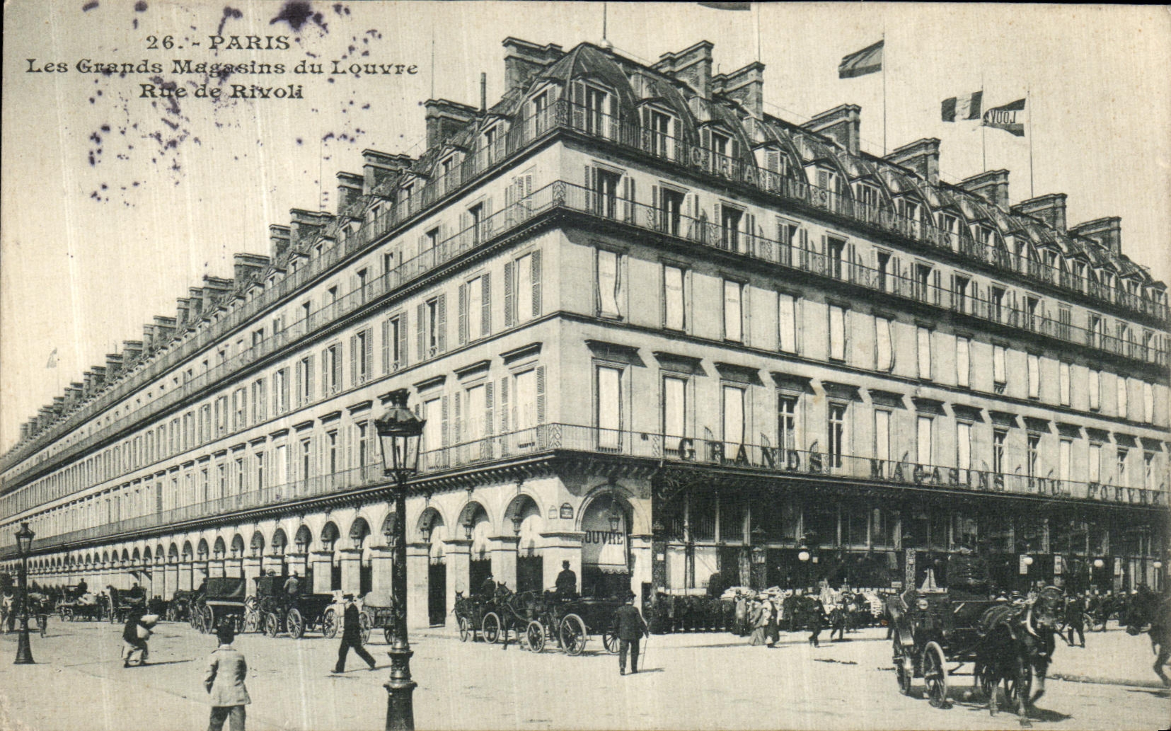 VINTAGE POSTCARD Paris Large Maessins of Louvre Street De Rivoli