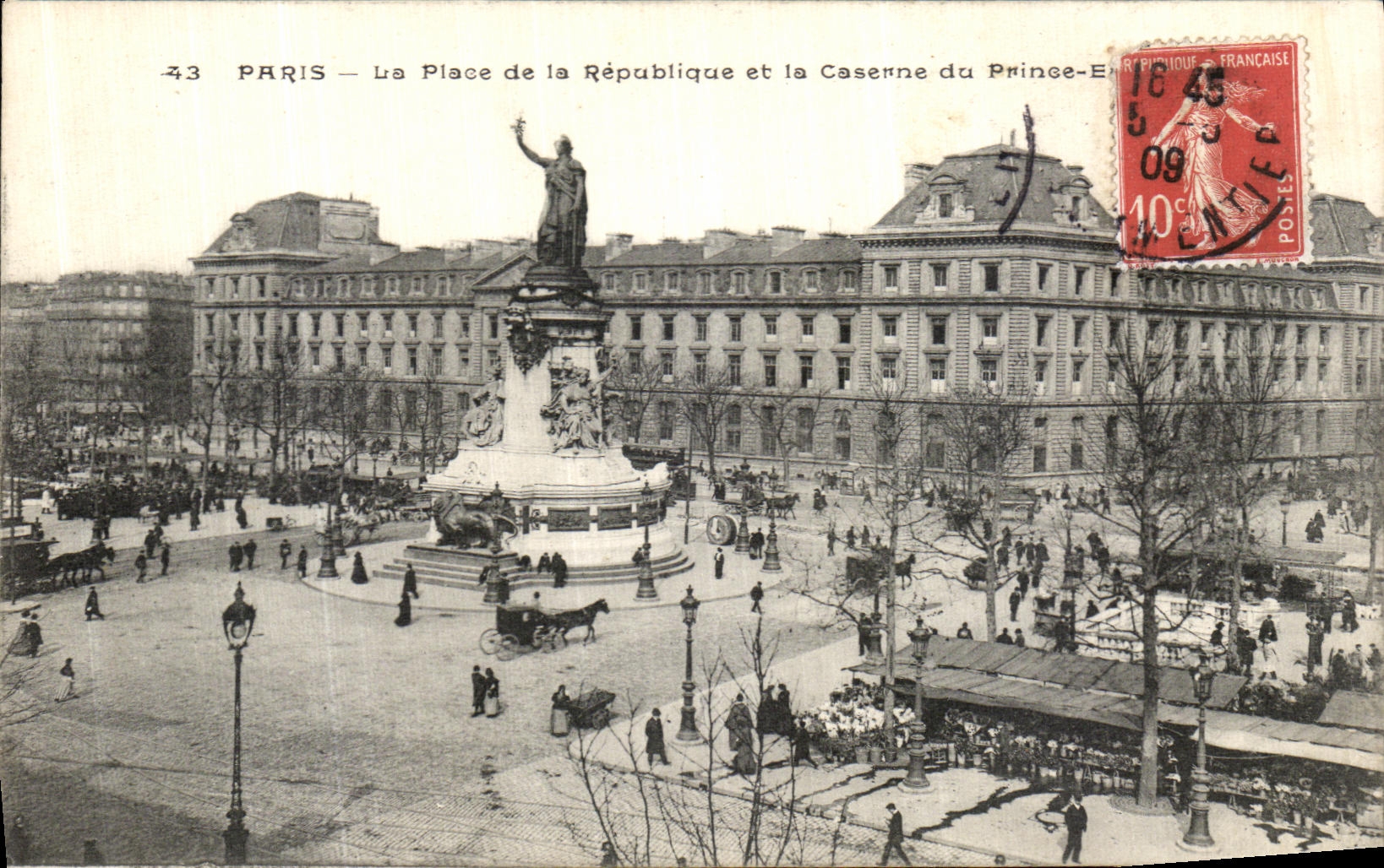 VINTAGE POSTCARD Paris the place of the Republic and the Barracks of the Prince