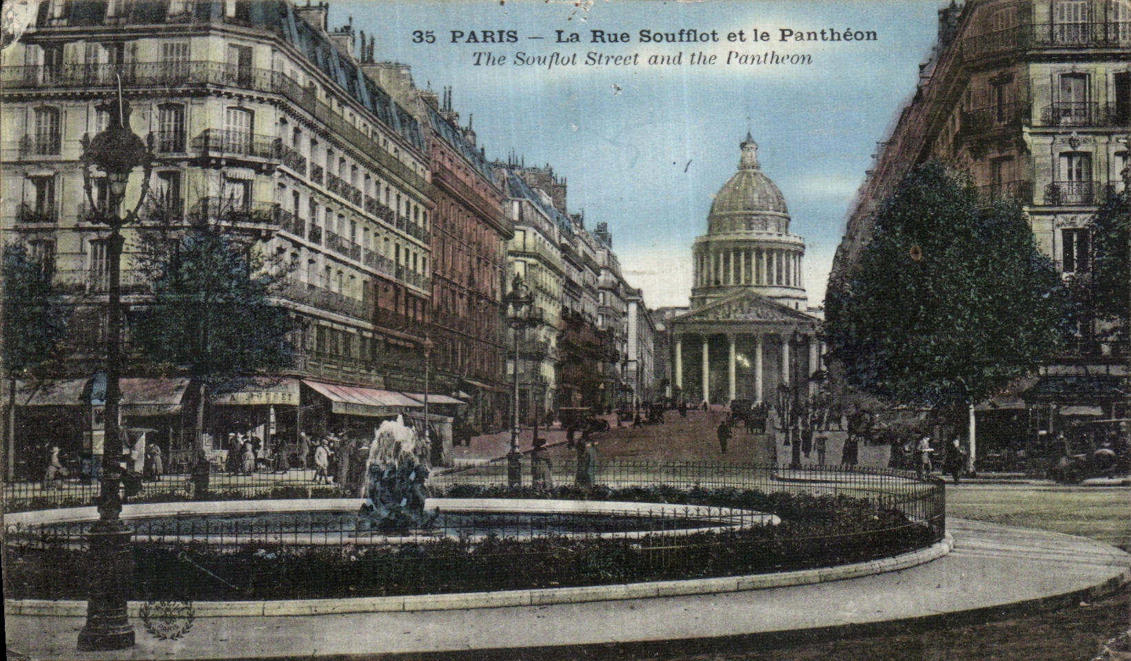 POSTAL Paris de la VENDIMIA la calle Soufflot y el panteon