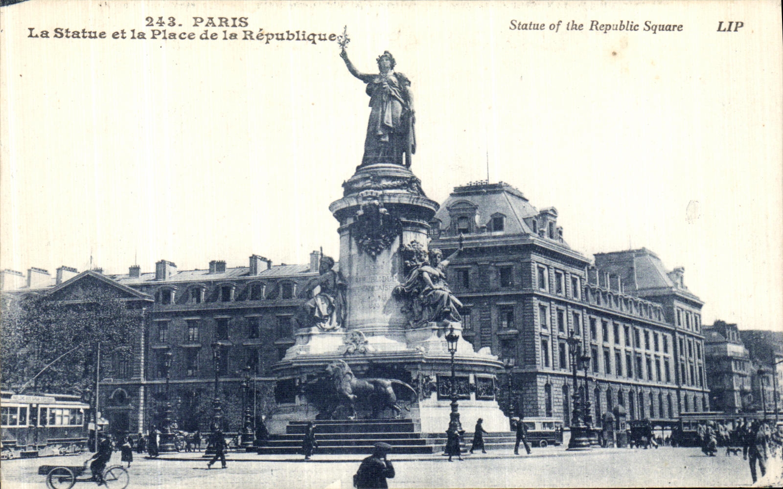 VINTAGE POSTCARD Paris the Statue and the Place D the Republic