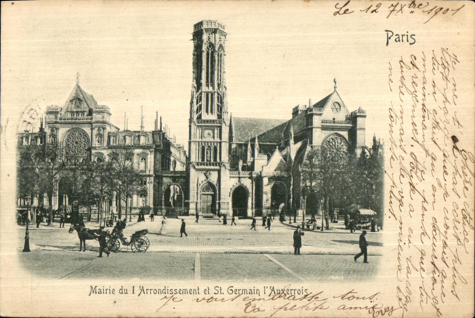 VINTAGE POSTCARD Paris Town hall of the 1st District and German St L Auxerre native