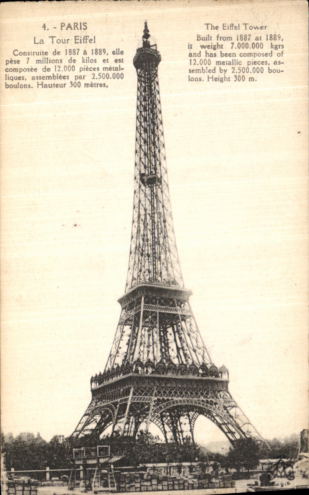 VINTAGE POSTCARD Paris the Eiffel Tower