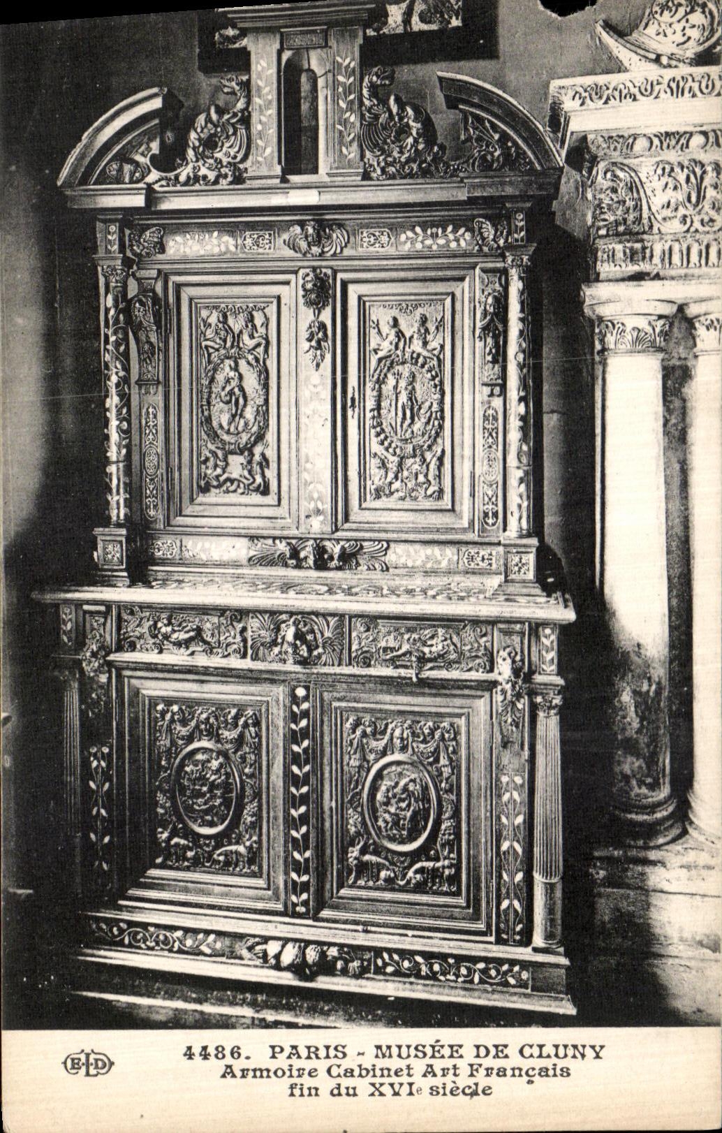 VINTAGE POSTCARD Paris Museum of Cluny Cupboard Cabinet French Art