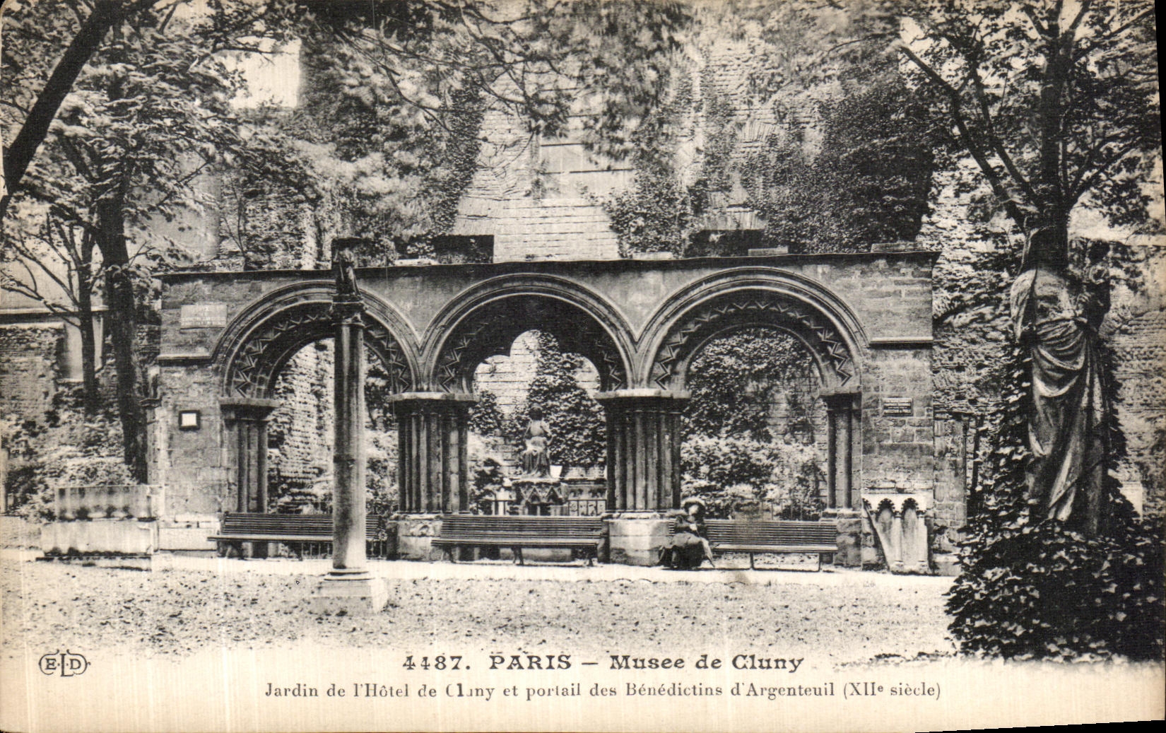 VINTAGE POSTCARD Paris Museum of Cluny Garden of L hotel of Cluny and gate of the Benedictines D Argenteuil