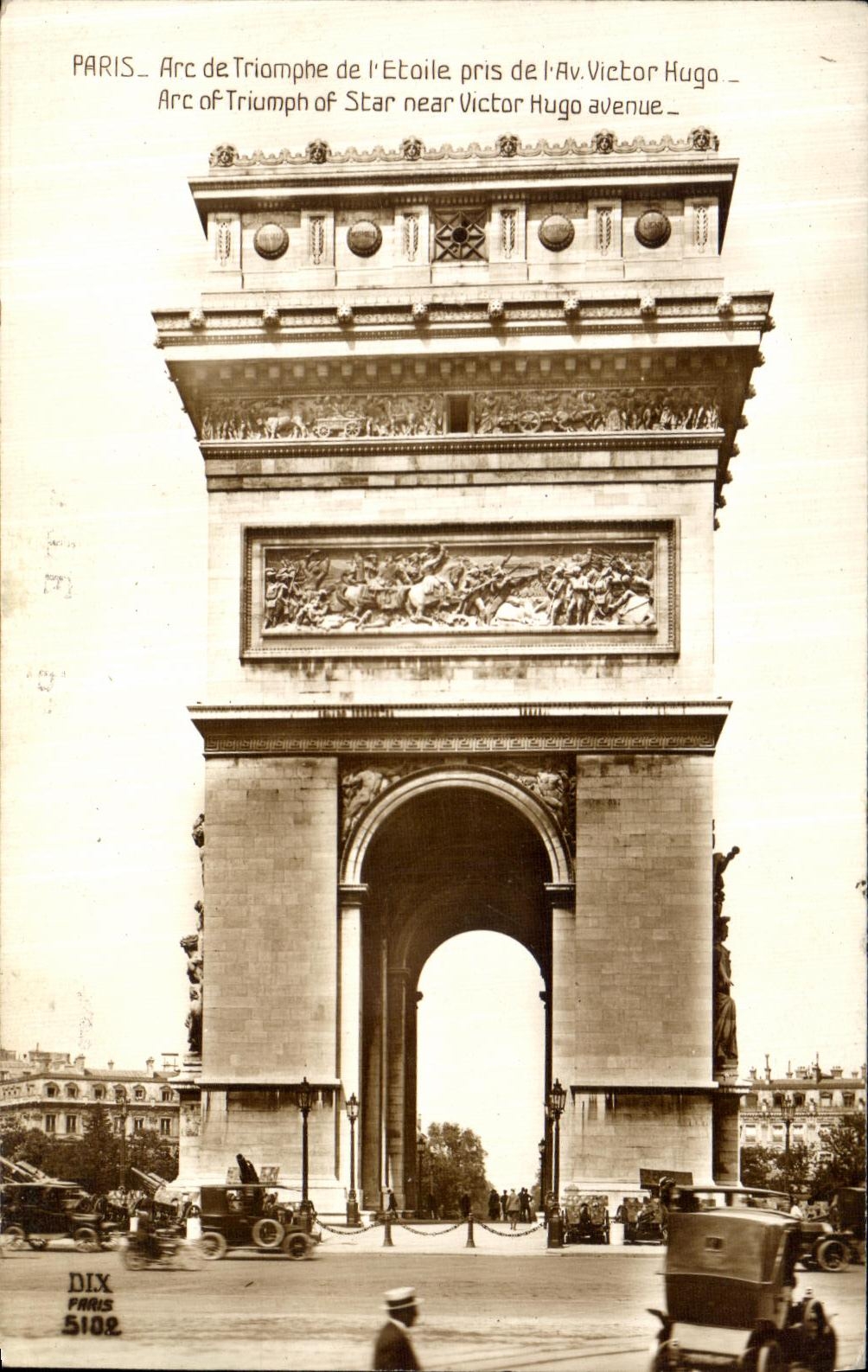 POSTAL Paris de la VENDIMIA Arc de Triomphe de L Etoile tomado de L vencedor del arco