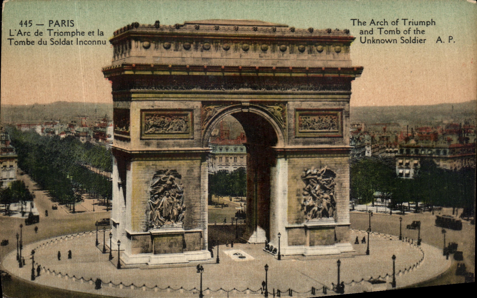 POSTAL Paris de la VENDIMIA Arc de Triomphe de L Etoile y de la tumba del soldado desconocido