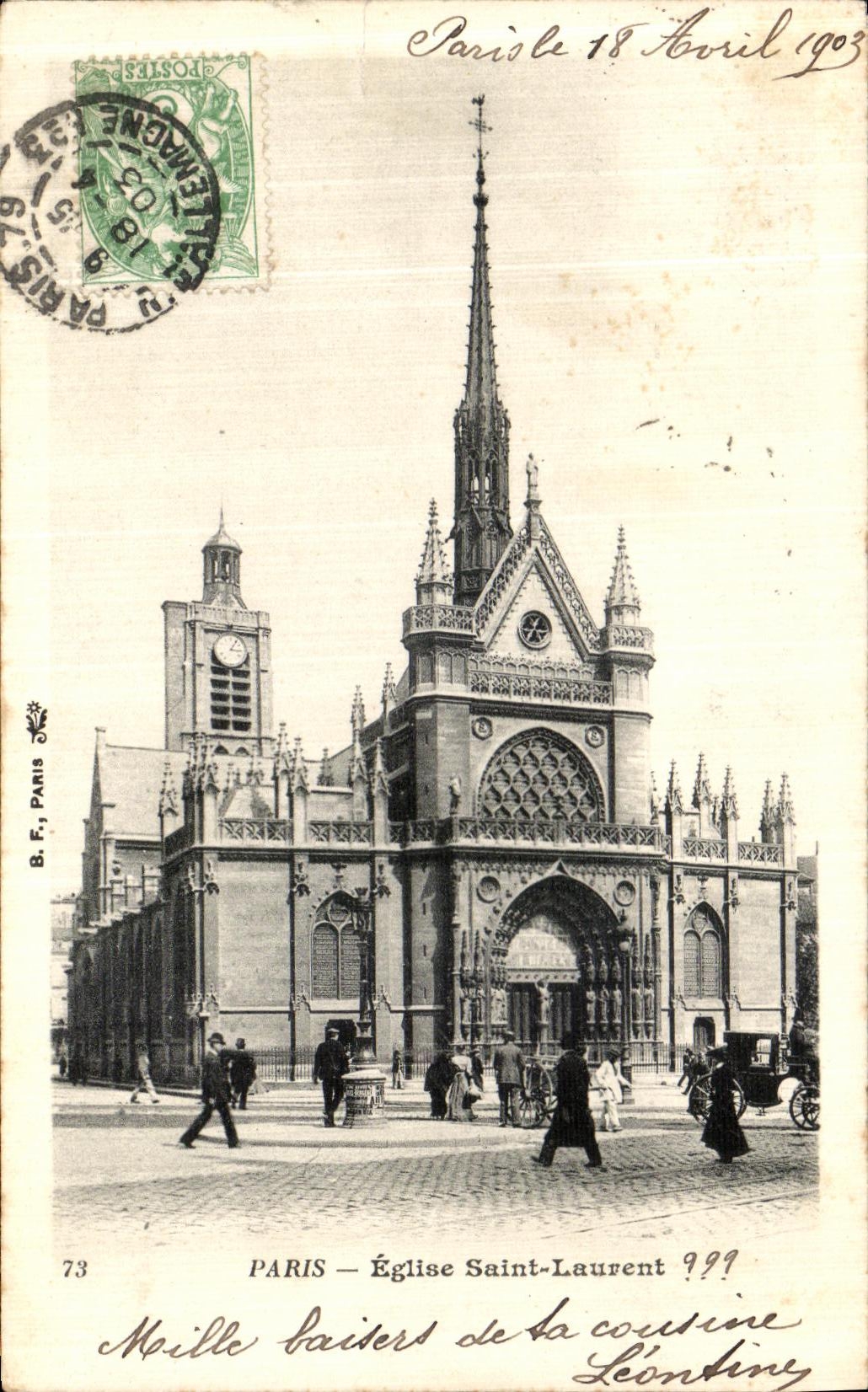 VINTAGE POSTCARD Paris Saint Laurent Church
