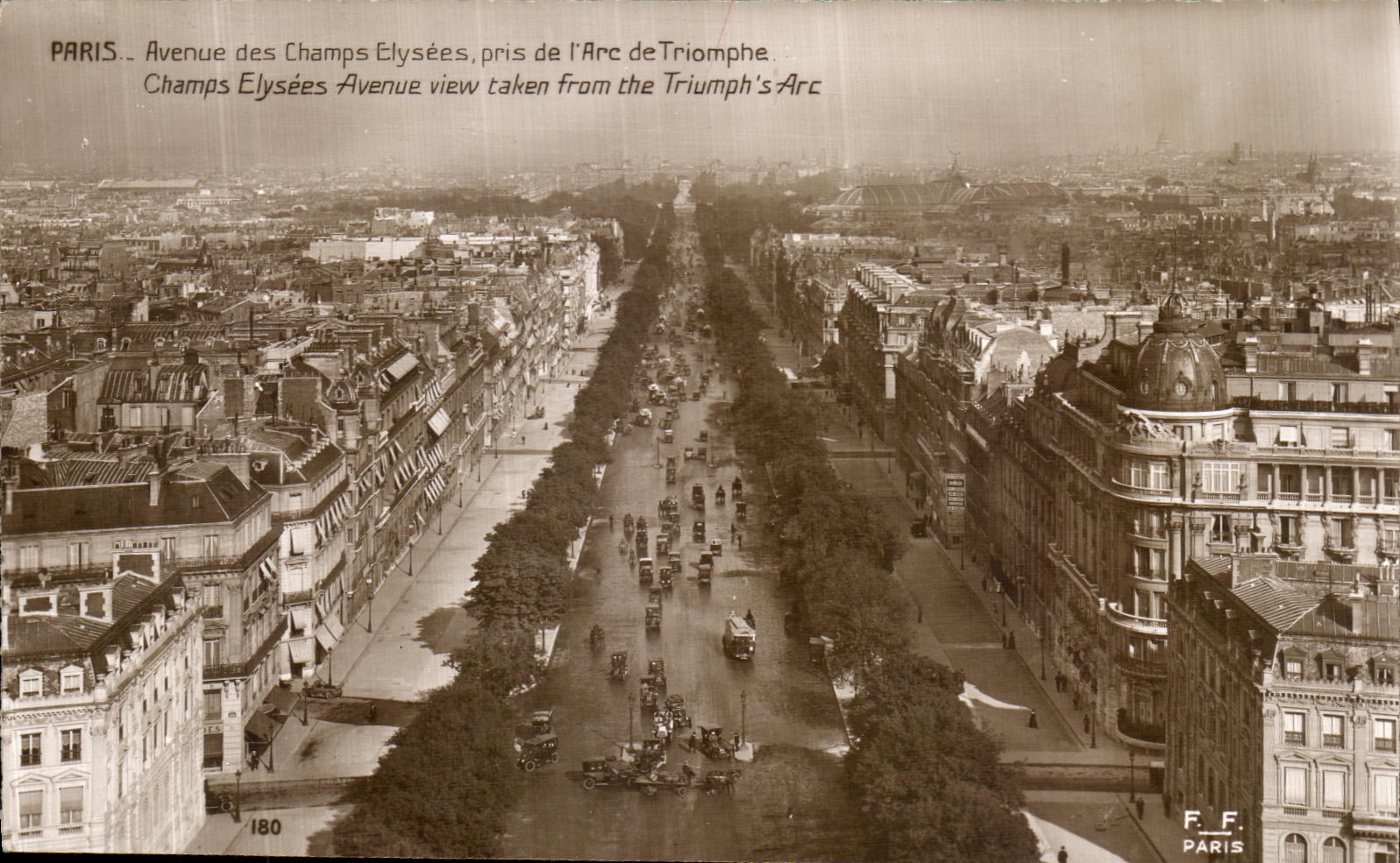 VINTAGE POSTCARD Paris Avenue of the Champs Elysees Taken of L Arc de Triomphe
