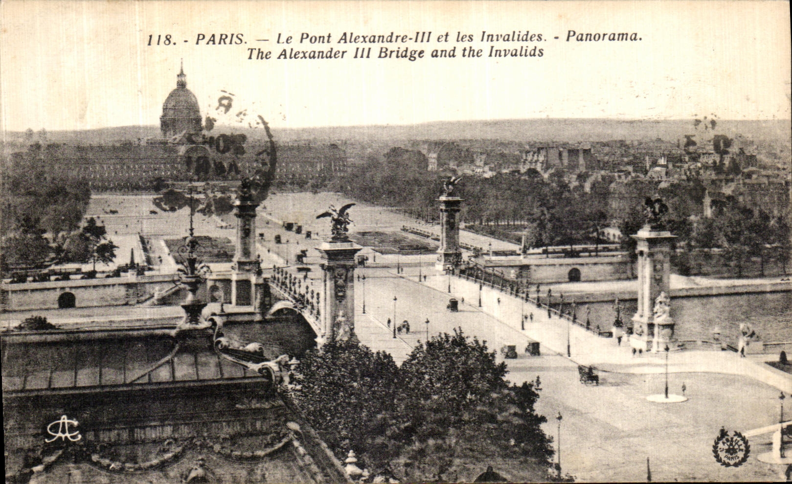 VINTAGE POSTCARD Paris the Bridge Alexandre III and the Invalids Panorama