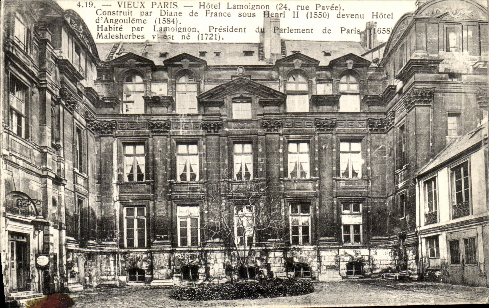 VINTAGE POSTCARD Old Paris Lamoignon Hotel Built by Floor of France under Heari IIdevenu Hotel D Angouleme