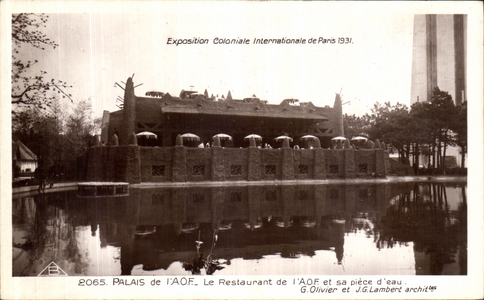VINTAGE POSTCARD Palate of L Aof the Restaurant of L AOF and its part D international water Fair colonial Paris 1931