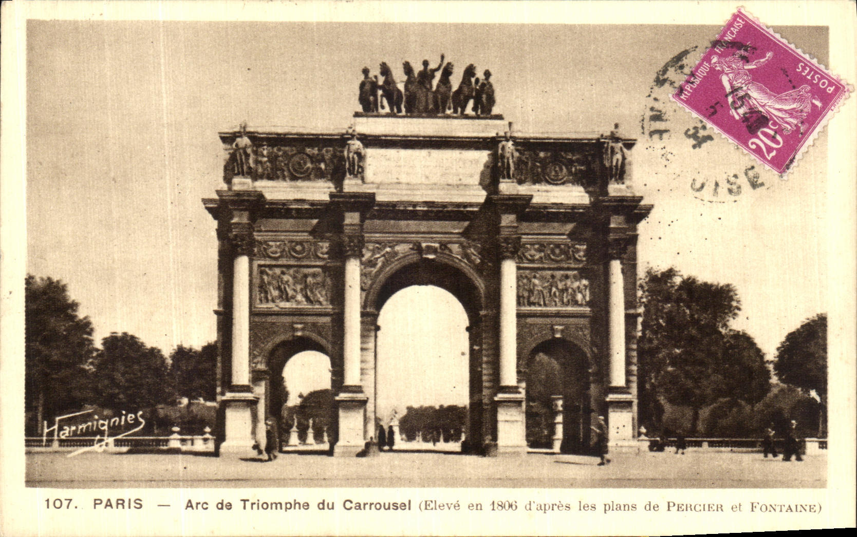 VINTAGE POSTCARD Paris Arc de Triomphe of the Carousel