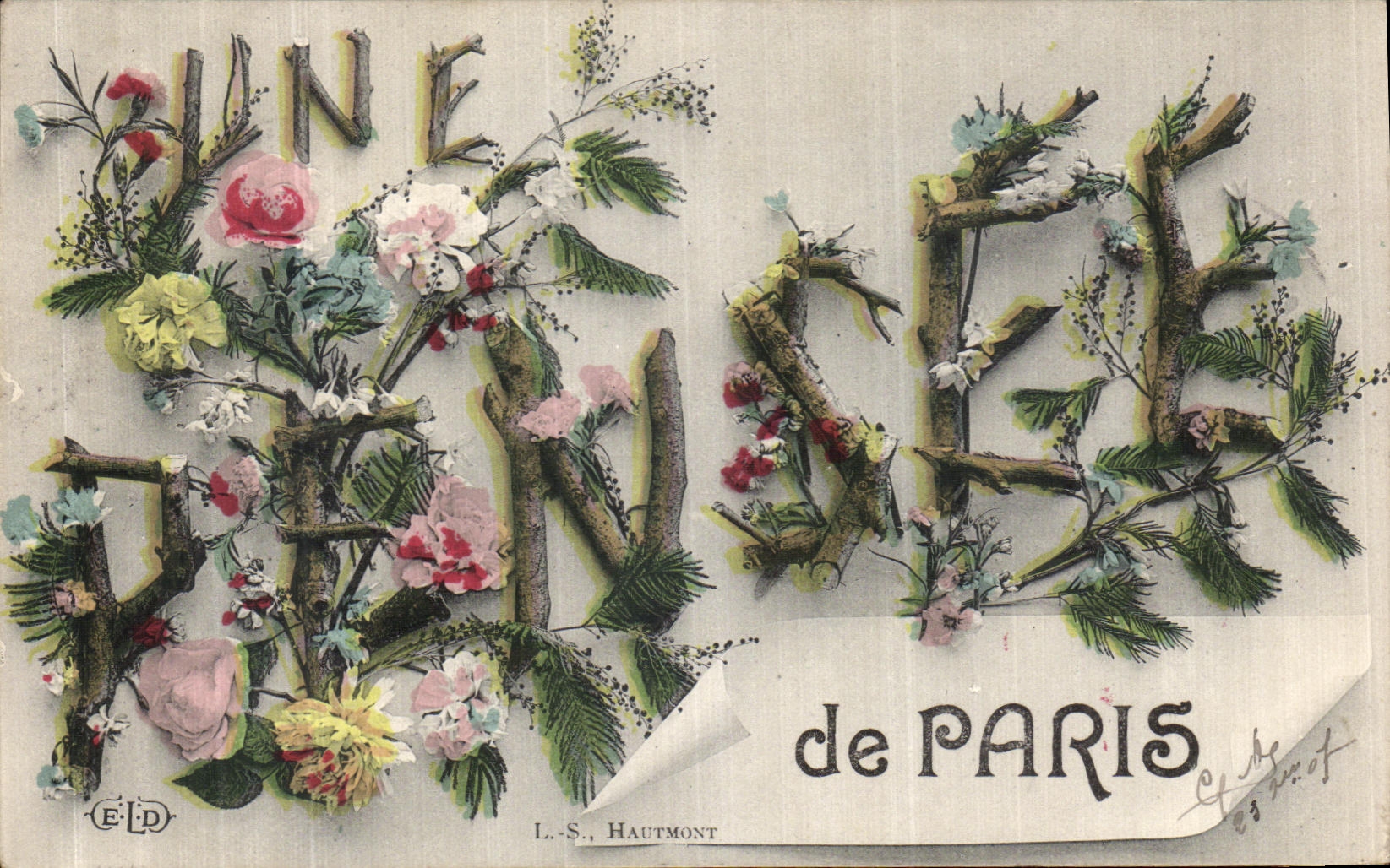 VINTAGE POSTCARD Paris Thought Flowers