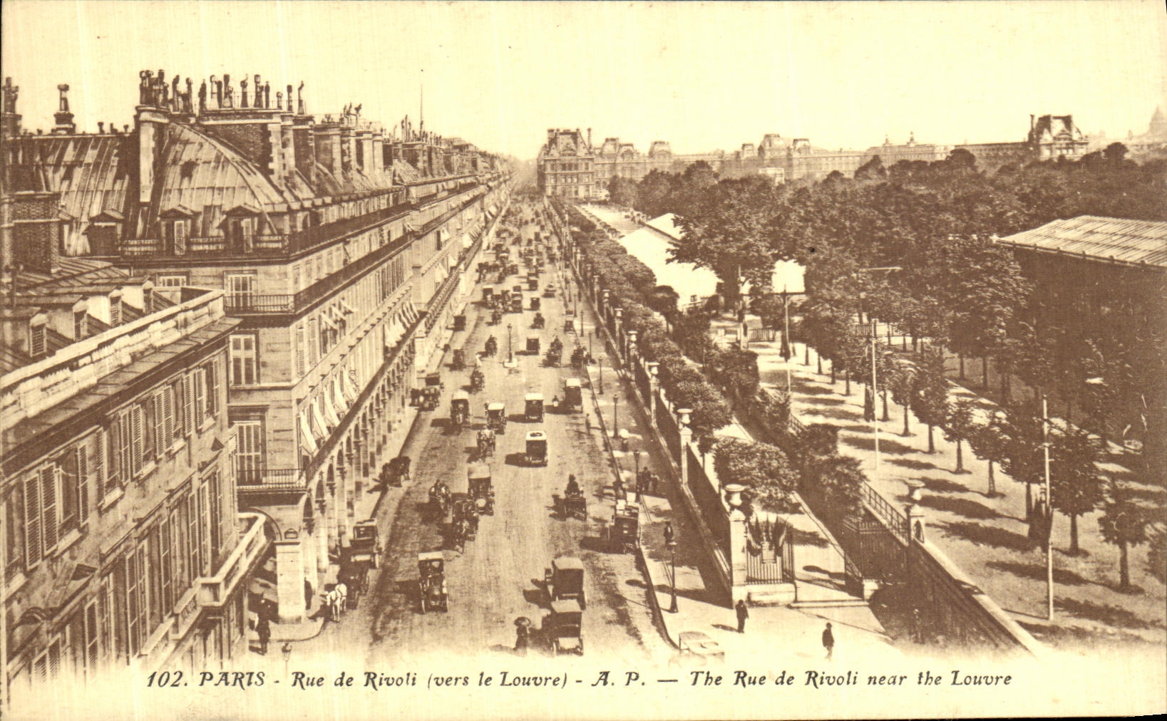 VINTAGE POSTCARD Paris Street of Rivoli Louvre