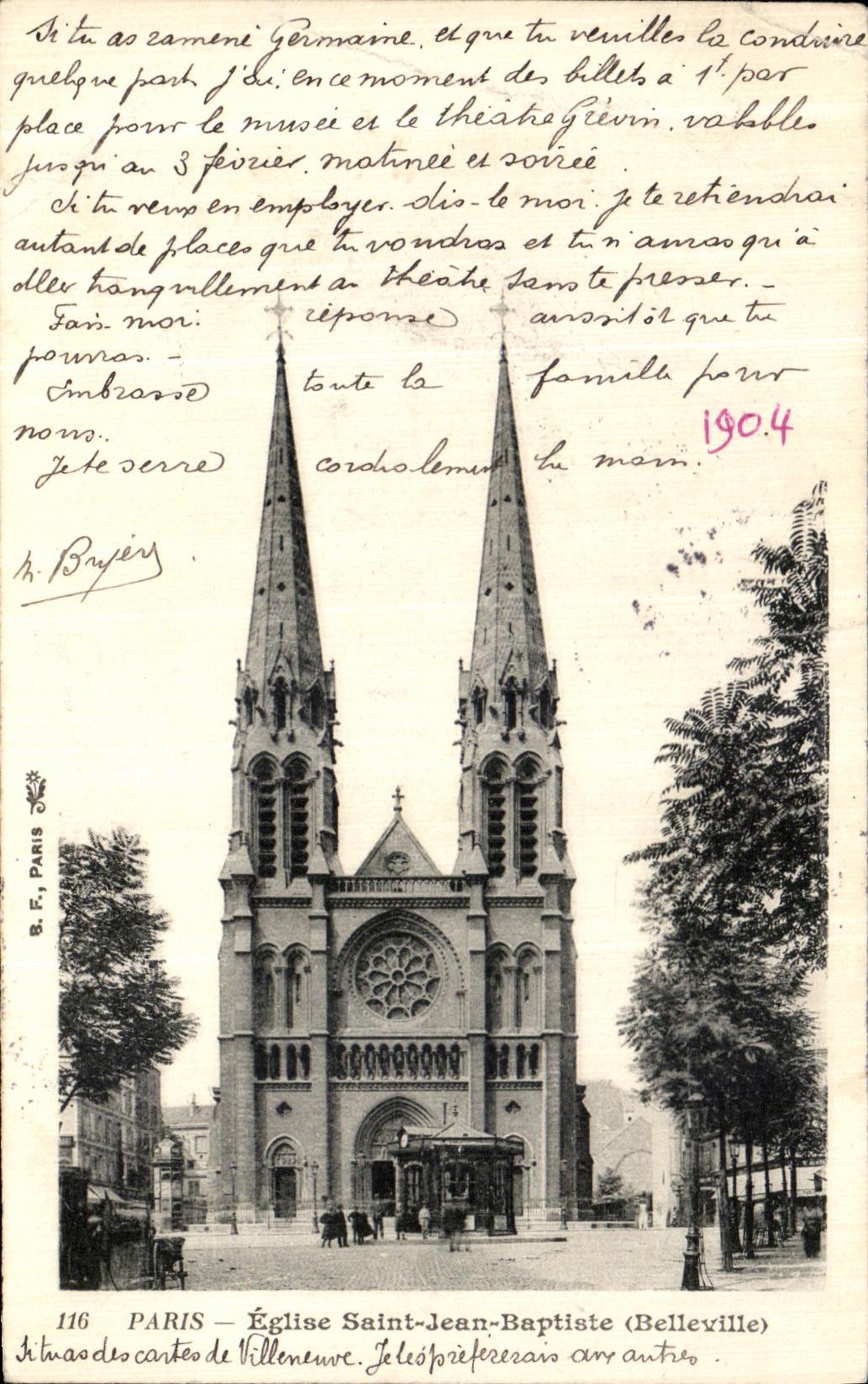 VINTAGE POSTCARD Paris Church Saint Jean Belleville Baptist
