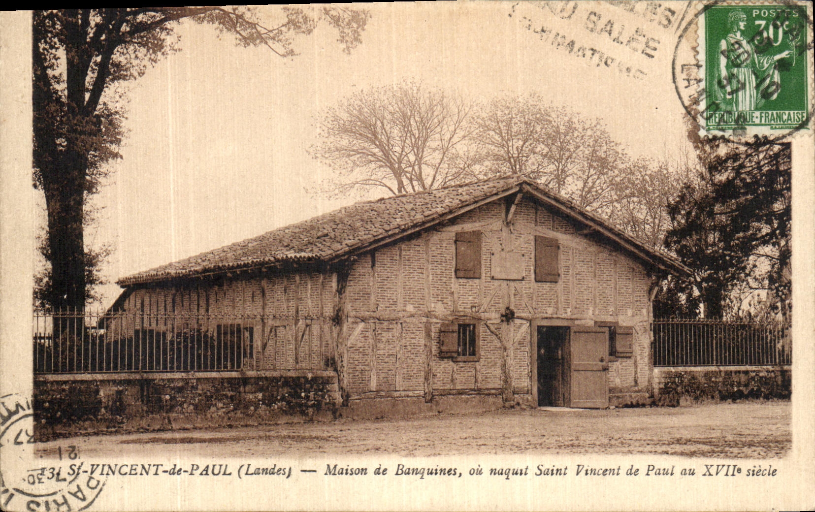 La POSTAL St Vincent de la VENDIMIA de la casa de Paul de Banquines o era Vincent santo nato de Paul con 17mo