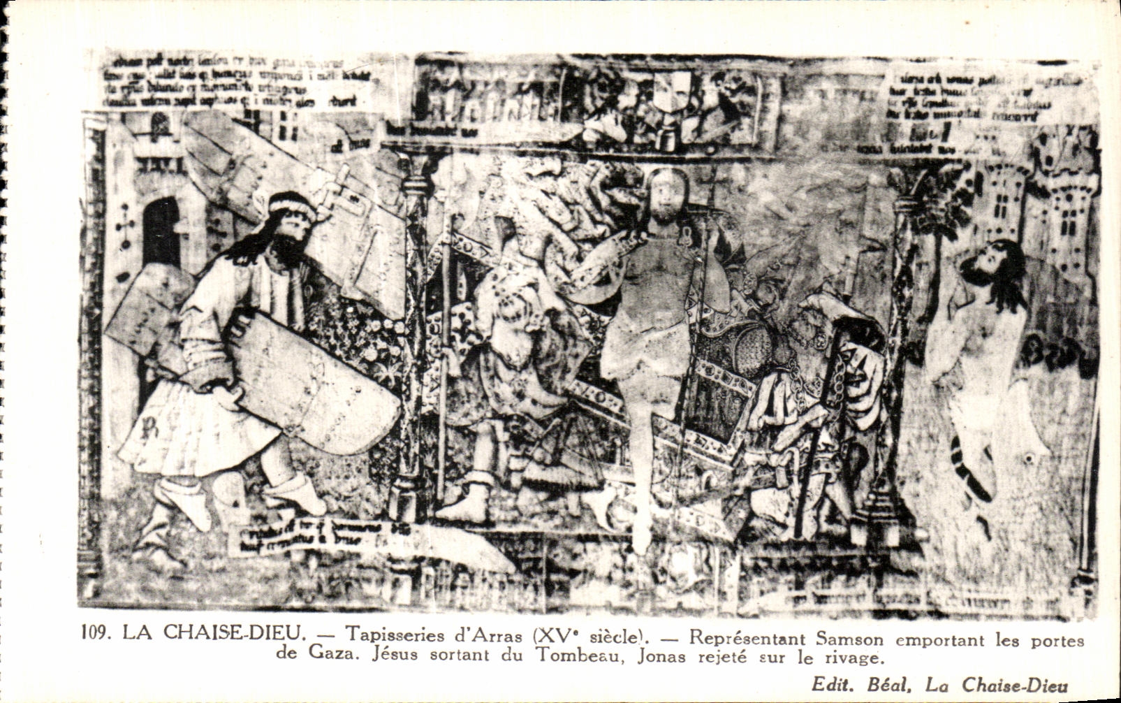 VINTAGE POSTCARD the Chair God Tapestries D Arras Samson carrying the doors of Gaza