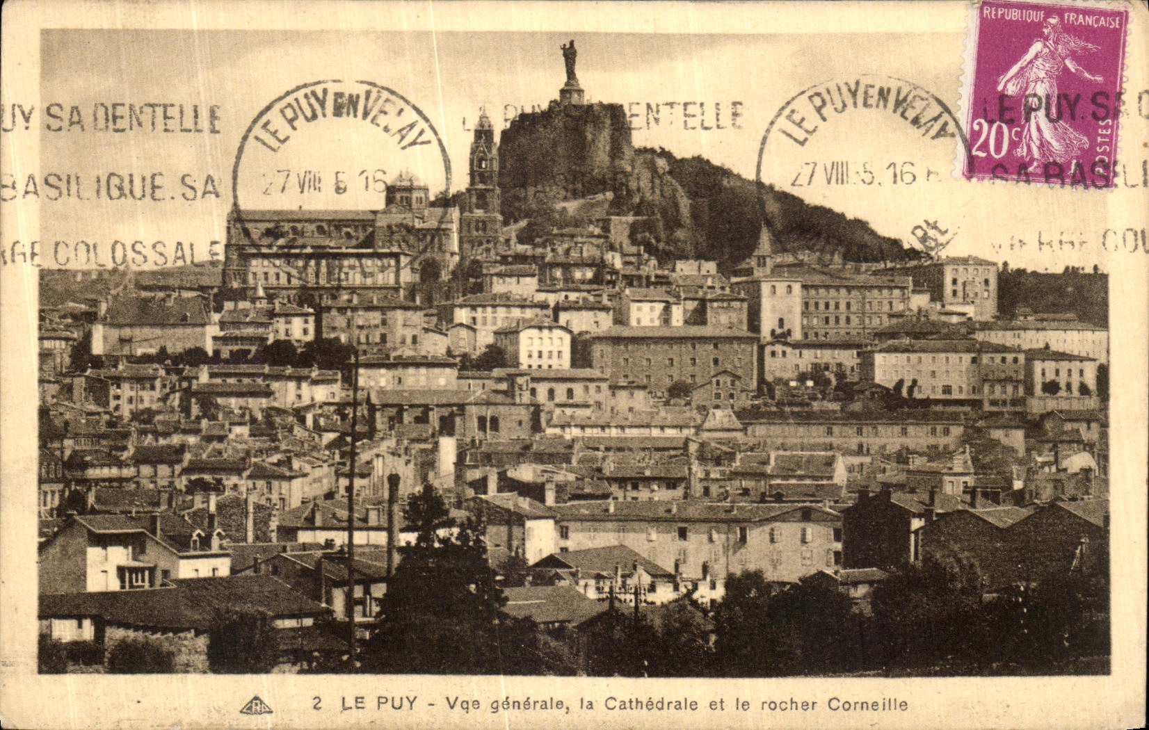 VINTAGE POSTCARD Puy View the Cathedral and the Rock Crow
