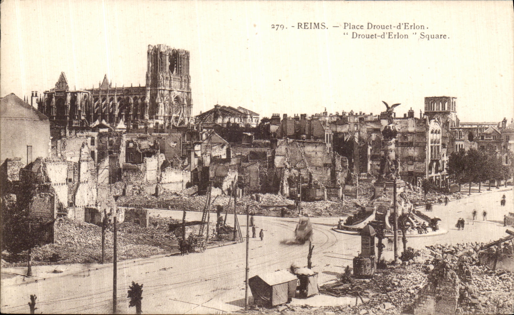 VINTAGE POSTCARD Rheims Places Drouet D Erlon Square Militaria
