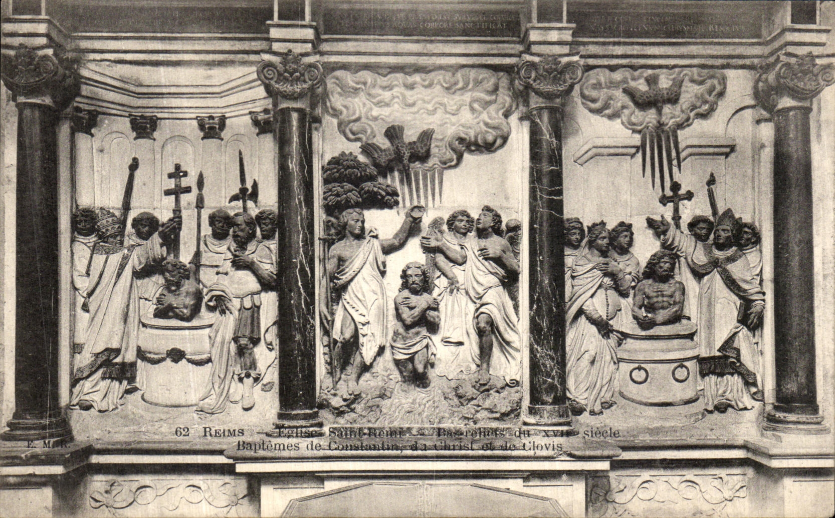 VINTAGE POSTCARD Rheims Church Low Saint Remi relief