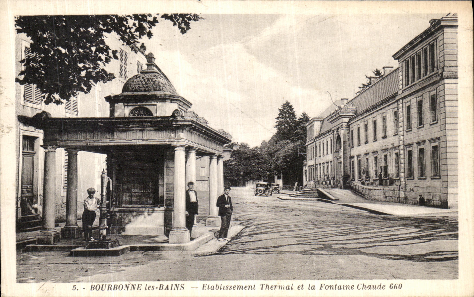 VINTAGE POSTCARD Bourbonne Les Bains Hydropathic establishment and the Hot Fountain
