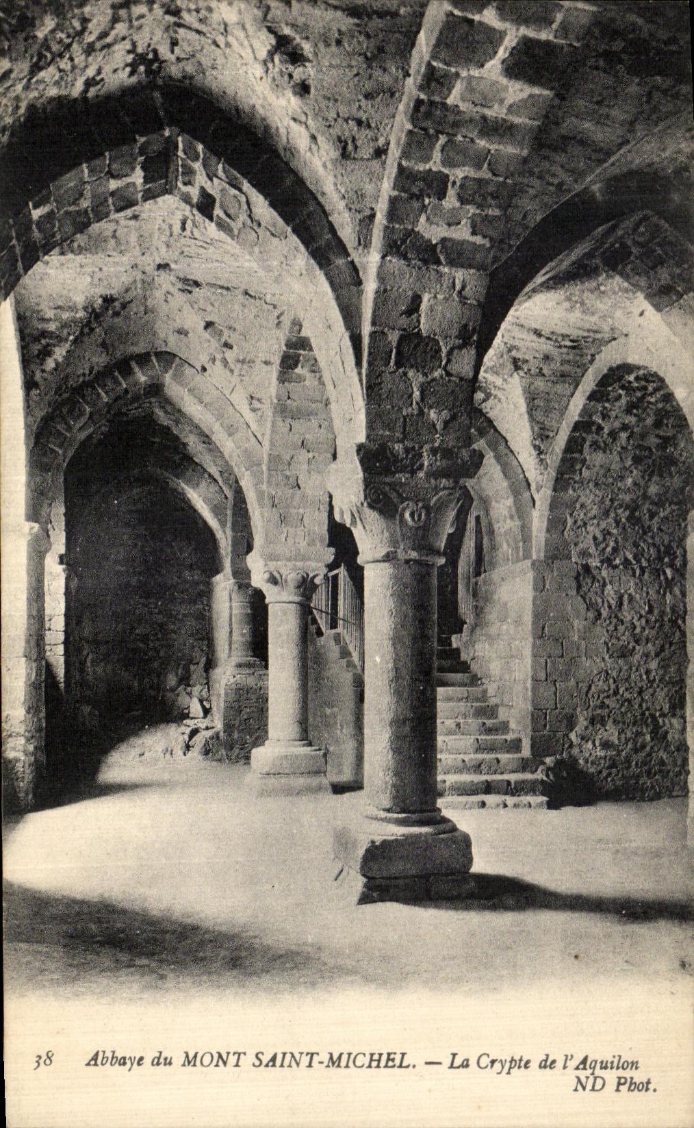 VINTAGE POSTCARD Abbey of Mont Saint Michel the Crypt of L North wind
