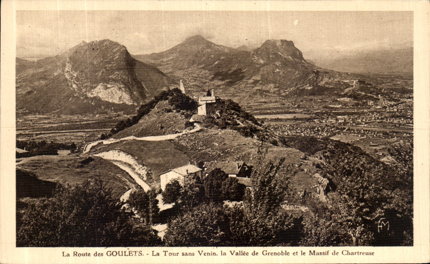 VINTAGE POSTCARD Line of Grenoble the Road as of the Tower without Venom the Valley of Grenoble and solid mass of Chartreuse
